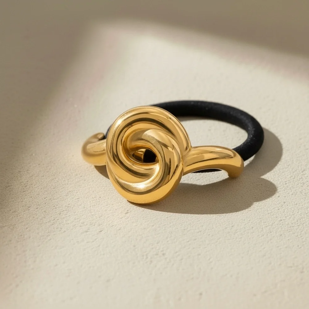 18K Gold Plated Stainless Steel Spiral Rose Knot Hair Tie Ponytail Cuff